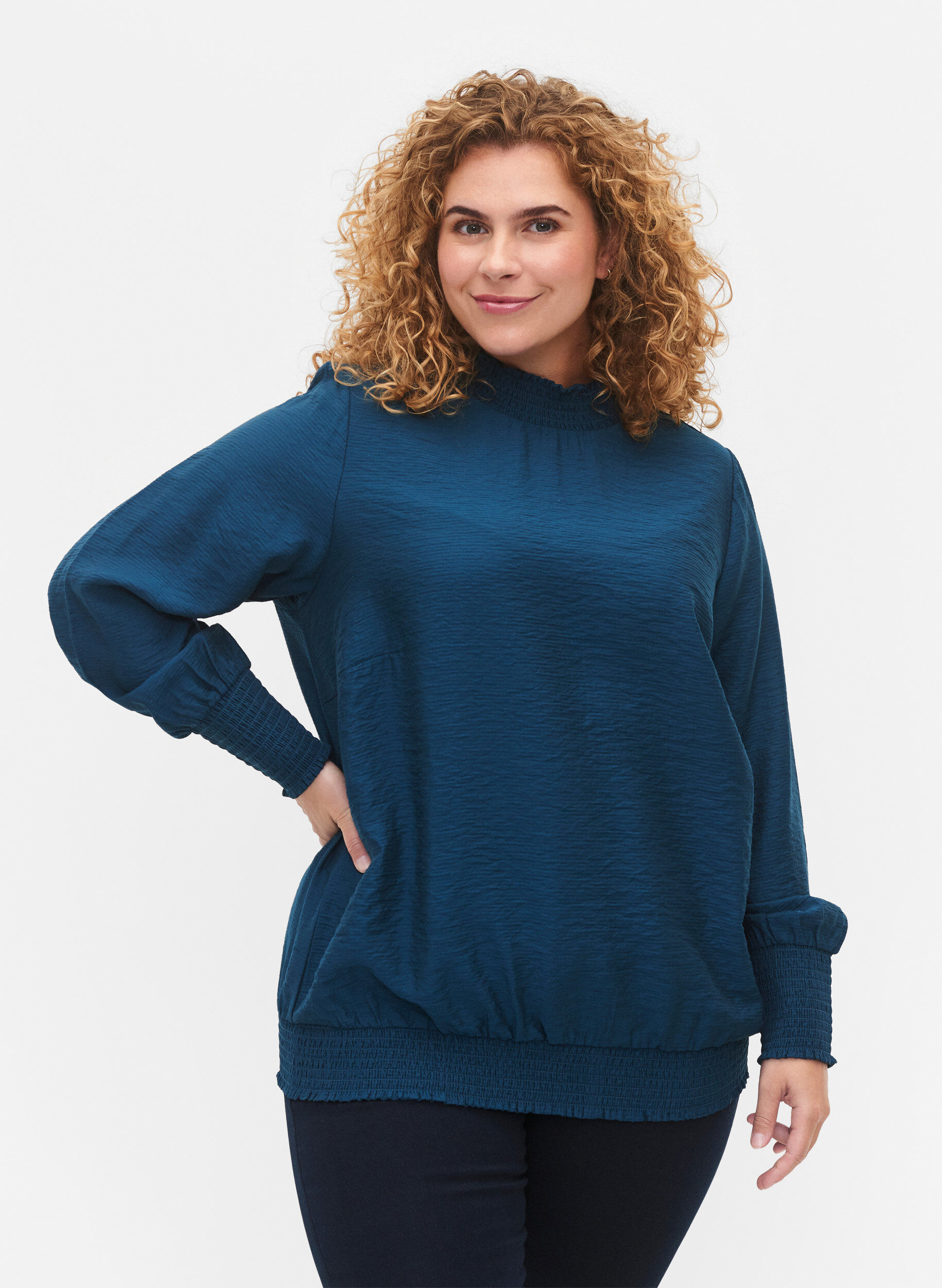 ZizziViskose Bluse mit Sch&uuml;rze, Reflecting Pond, Model image number 0