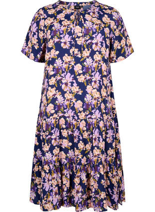 Kurzärmliges Viskose-Kleid mit Aufdruck, Small Flower AOP, Packshot image number 0