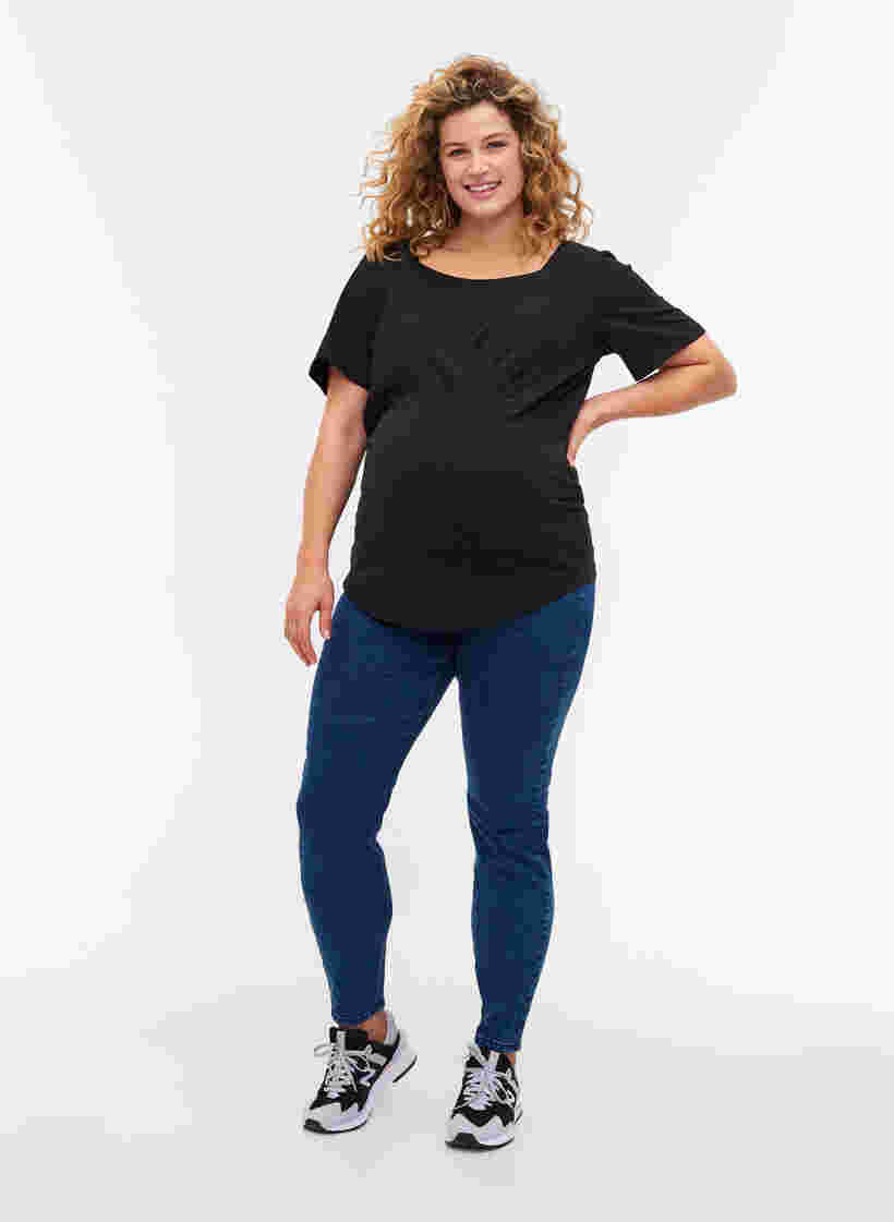 Kurzarm Schwangerschafts-T-Shirt aus Baumwolle, Black, Model image number 3