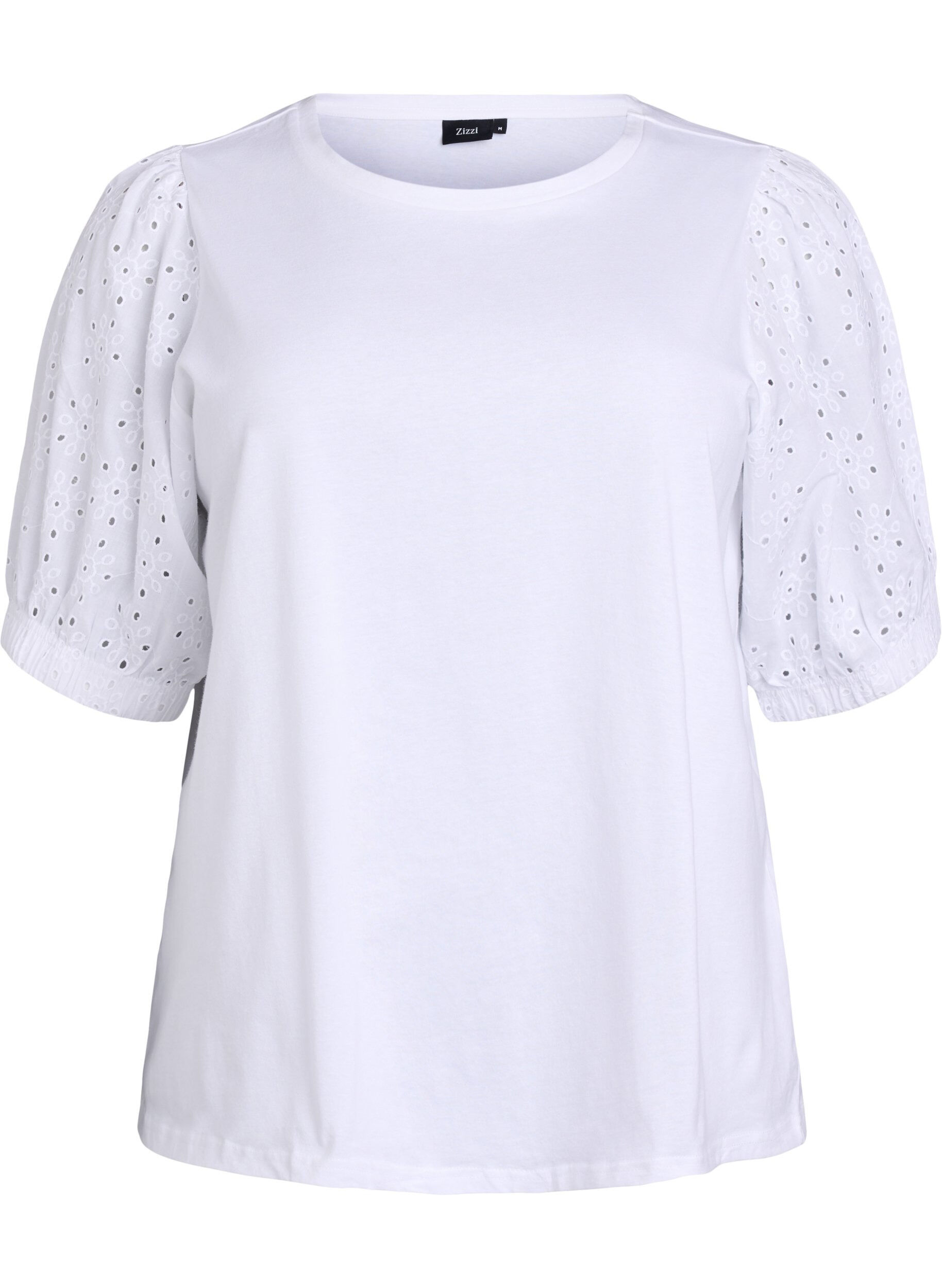 ZizziT-Shirt mit &Auml;rmeln in Broderie Anglaise, Wei&szlig;, Packshot image number 0