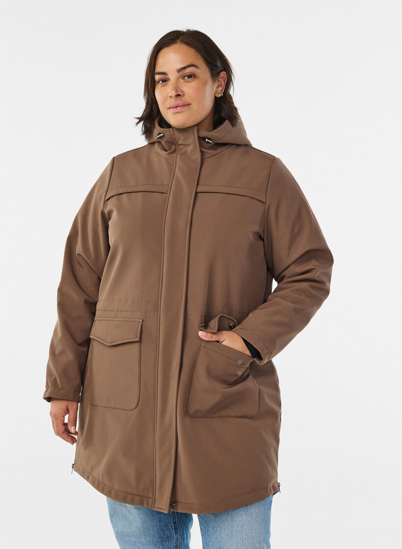 Wasserabweisende Softshell-Jacke mit Steppfutter, Braun, Model image number 0