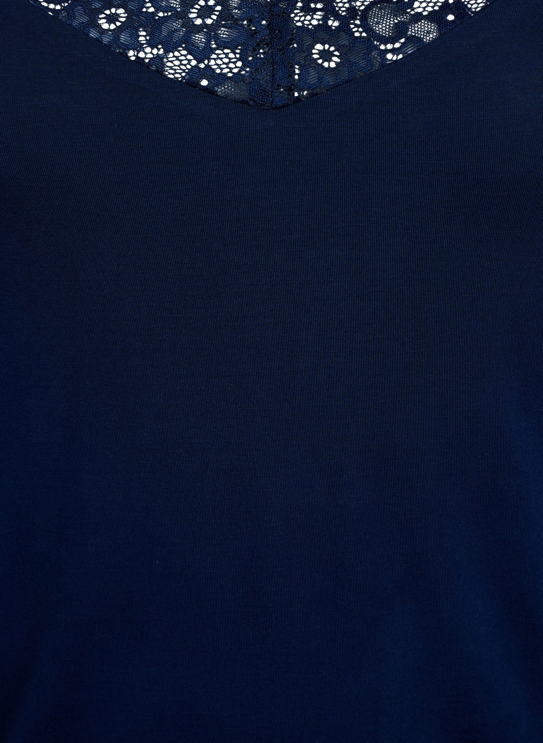 ZizziTop aus Viskose mit Spitzensaum, Blau, Packshot image number 2