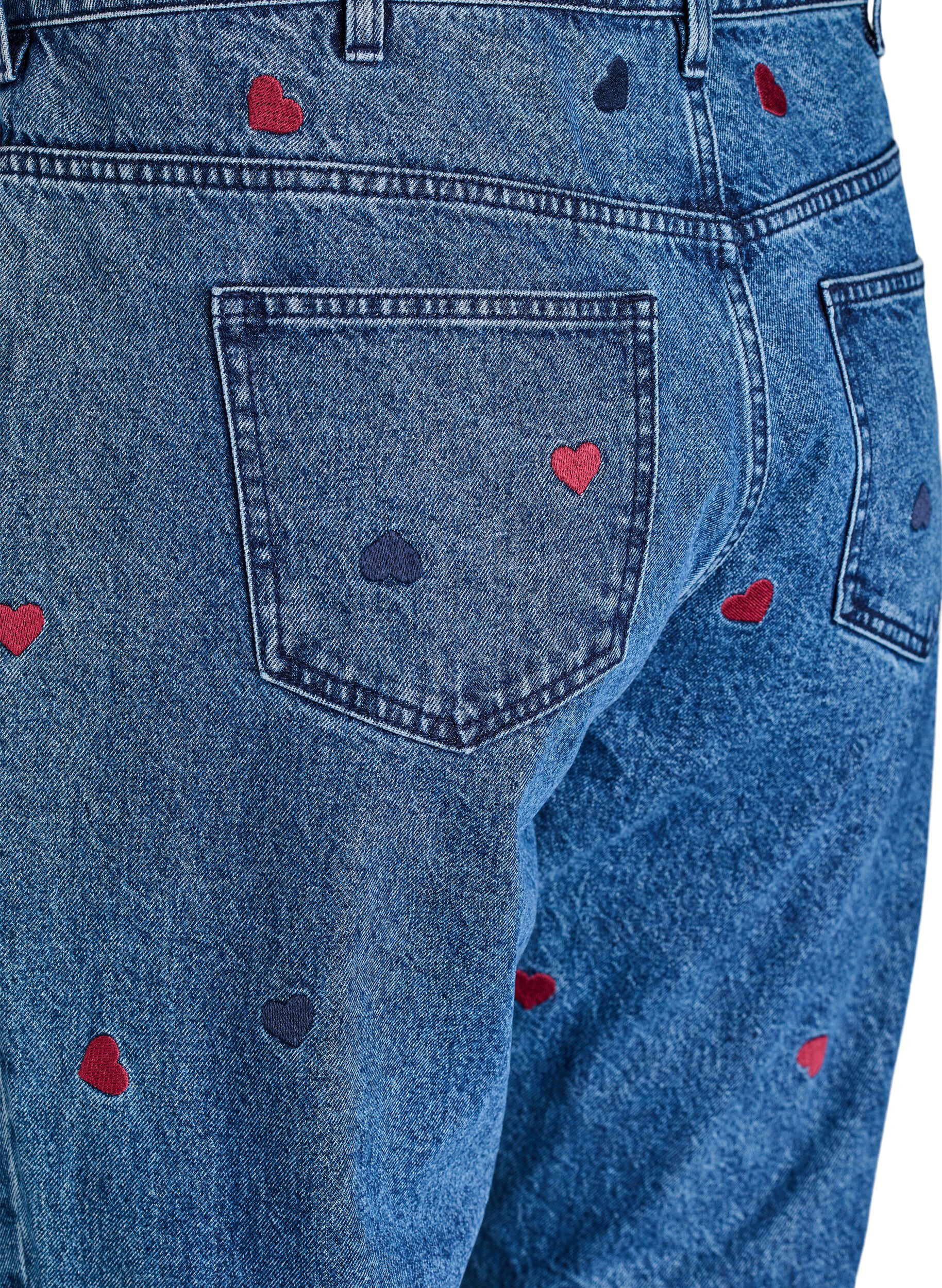 ZizziGemma Jeans mit hoher Taille und aufgestickten Details, Blau, Packshot image number 3