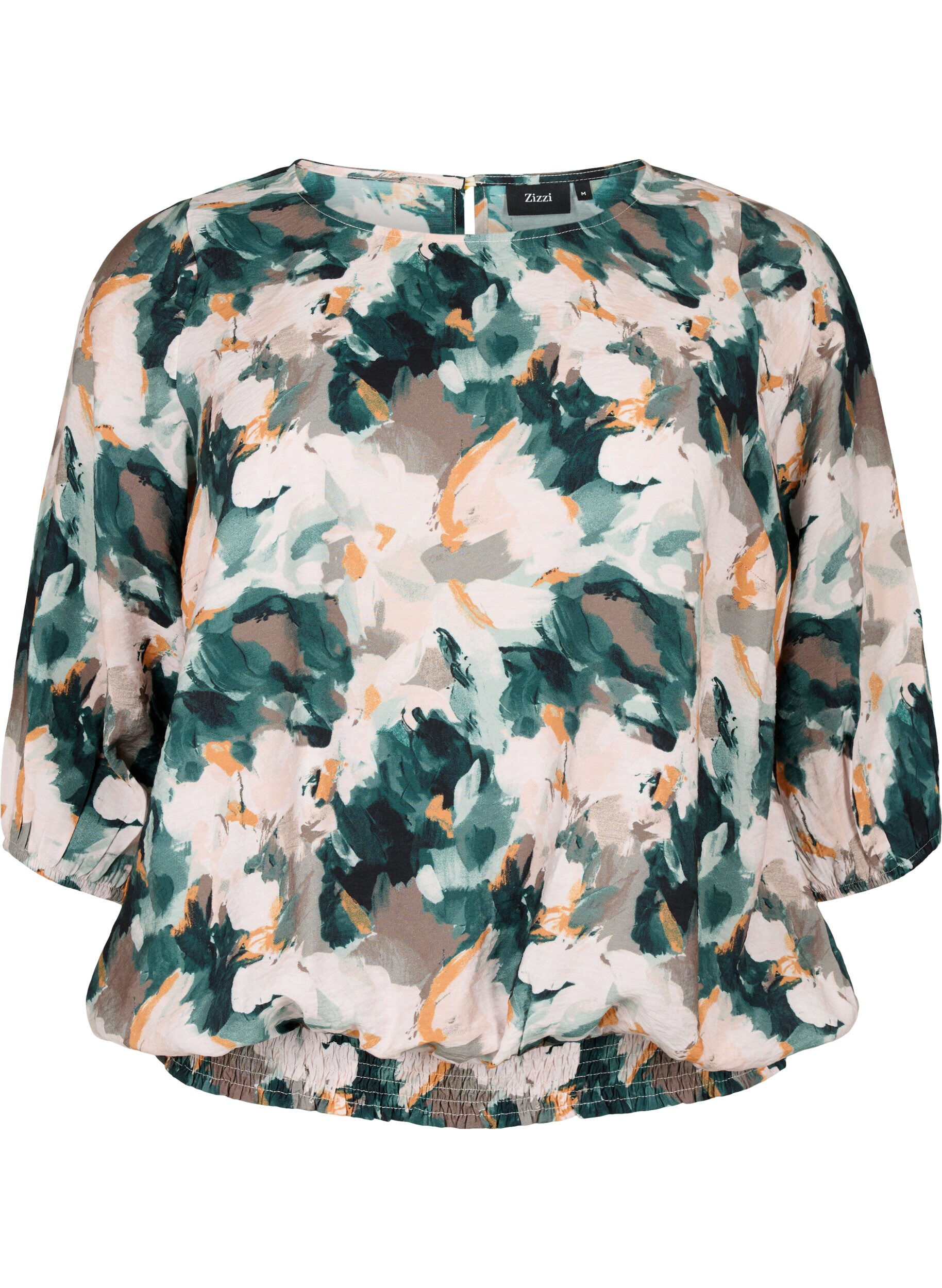 ZizziGesmokte Bluse aus Viskose mit Print, Duck Gr. Forest AOP, Packshot image number 0