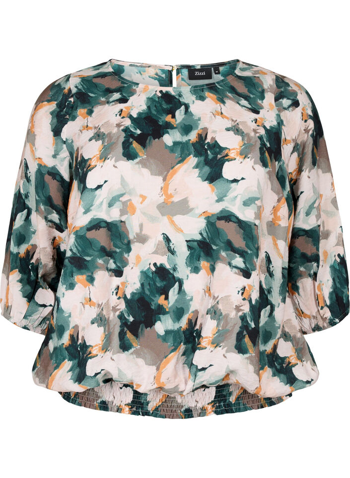 Gesmokte Bluse aus Viskose mit Print, Duck Gr. Forest AOP, Packshot image number 0