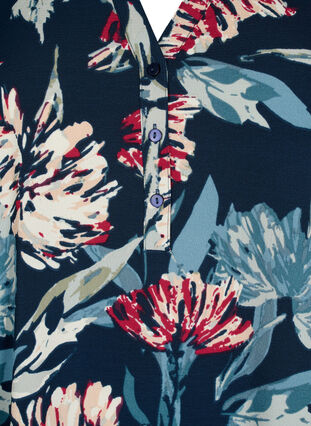 Gepunktete Bluse mit 3/4-Ärmeln , Navy Flower, Packshot image number 2