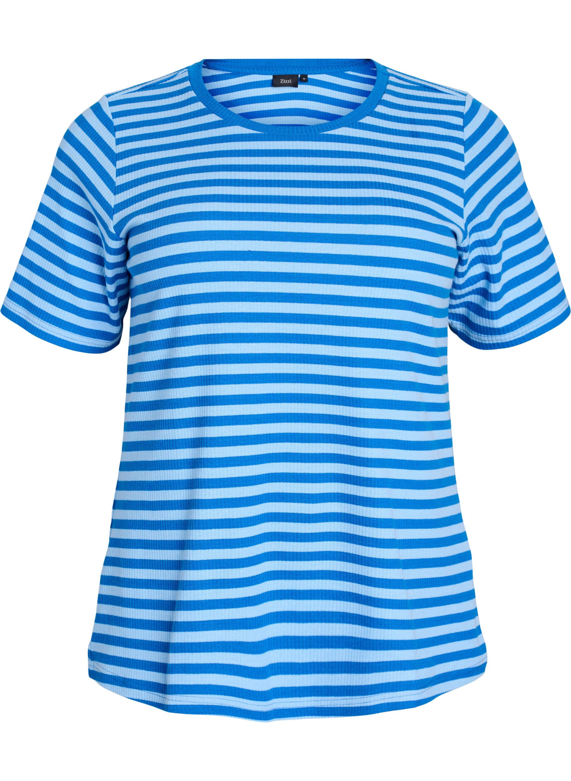 ZizziGestreiftes T-Shirt mit gerippter Struktur, Blau, Packshot image number 0