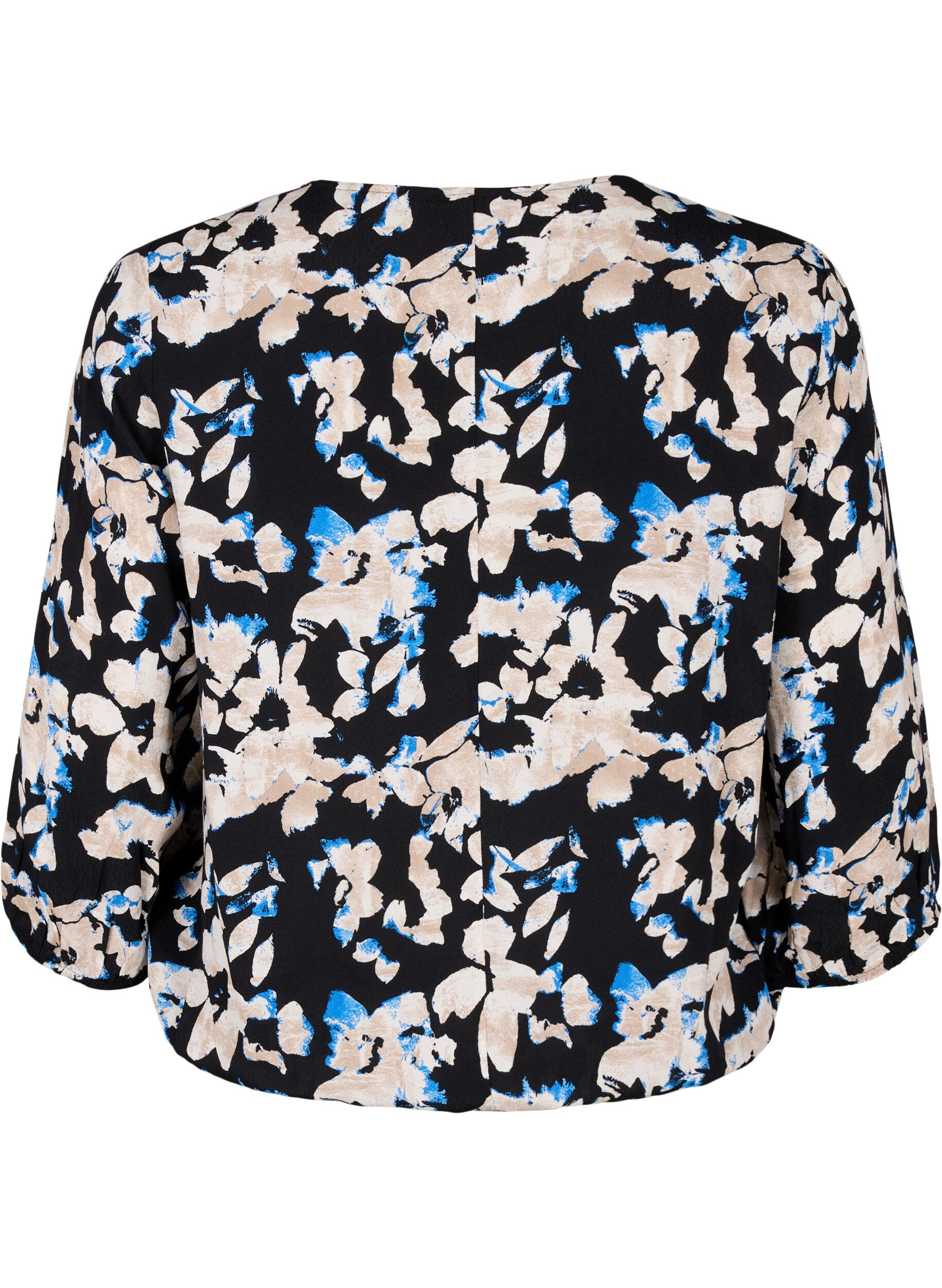 Zizzi Viskosebluse mit Print und Kittel, Schwarz, Packshot image number 1