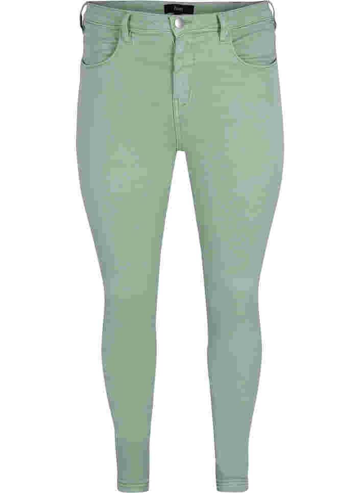 Super Slim Amy Jeans mit hoher Taille, Frosty Green, Packshot image number 0
