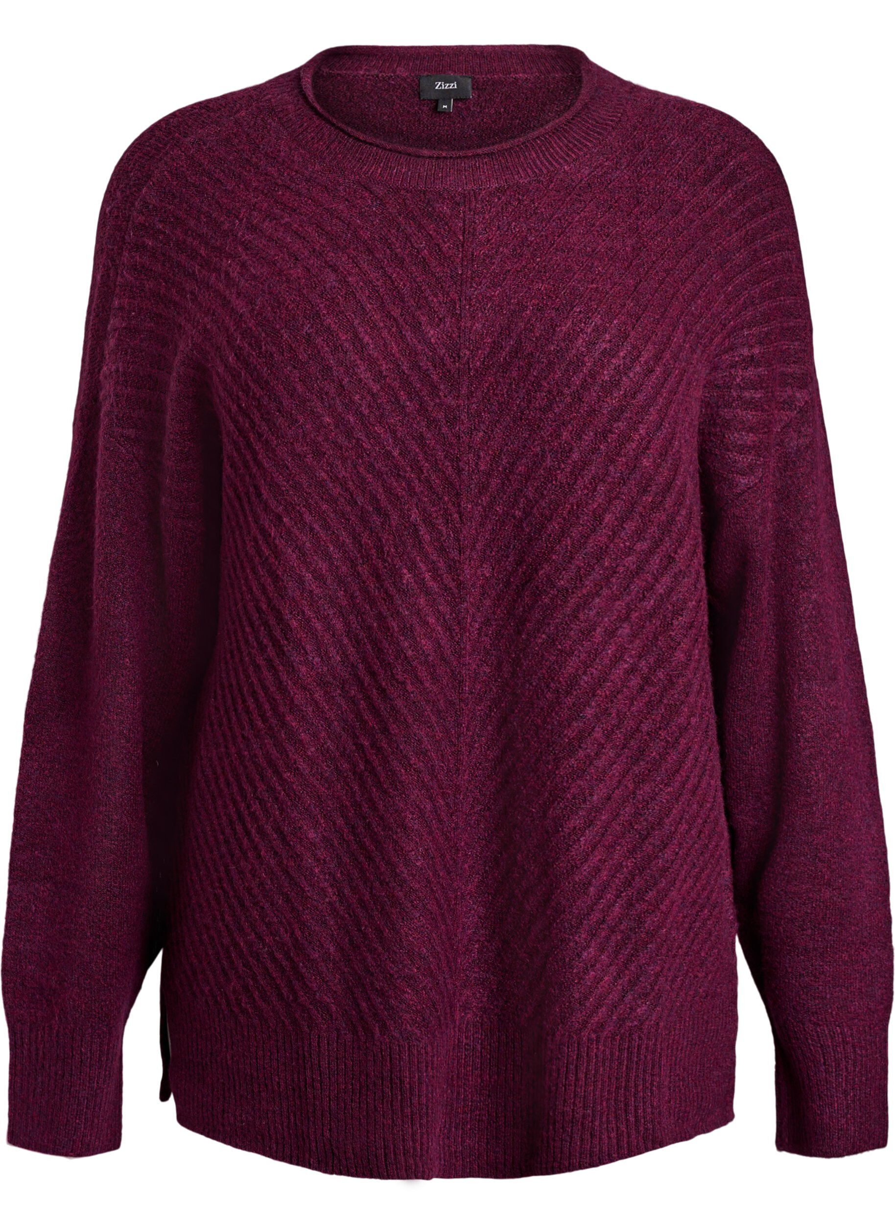 ZizziStrickbluse mit V-f&ouml;rmigem Rippenmuster und Schlitzen, Lila, Packshot image number 0