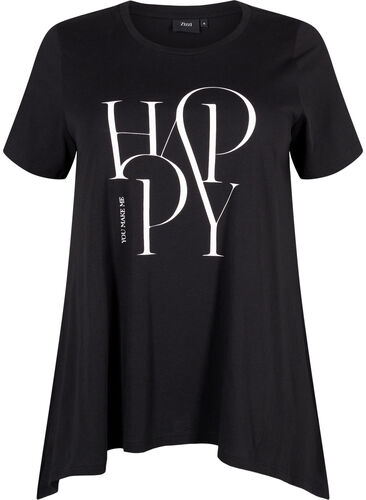 T-Shirt aus Baumwolle mit Textdruck, Black HAPPY, Packshot image number 0