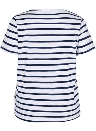 Gestreiftes Baumwolle T-Shirt mit V-Ausschnitt, White Navy B Stripe, Packshot image number 1