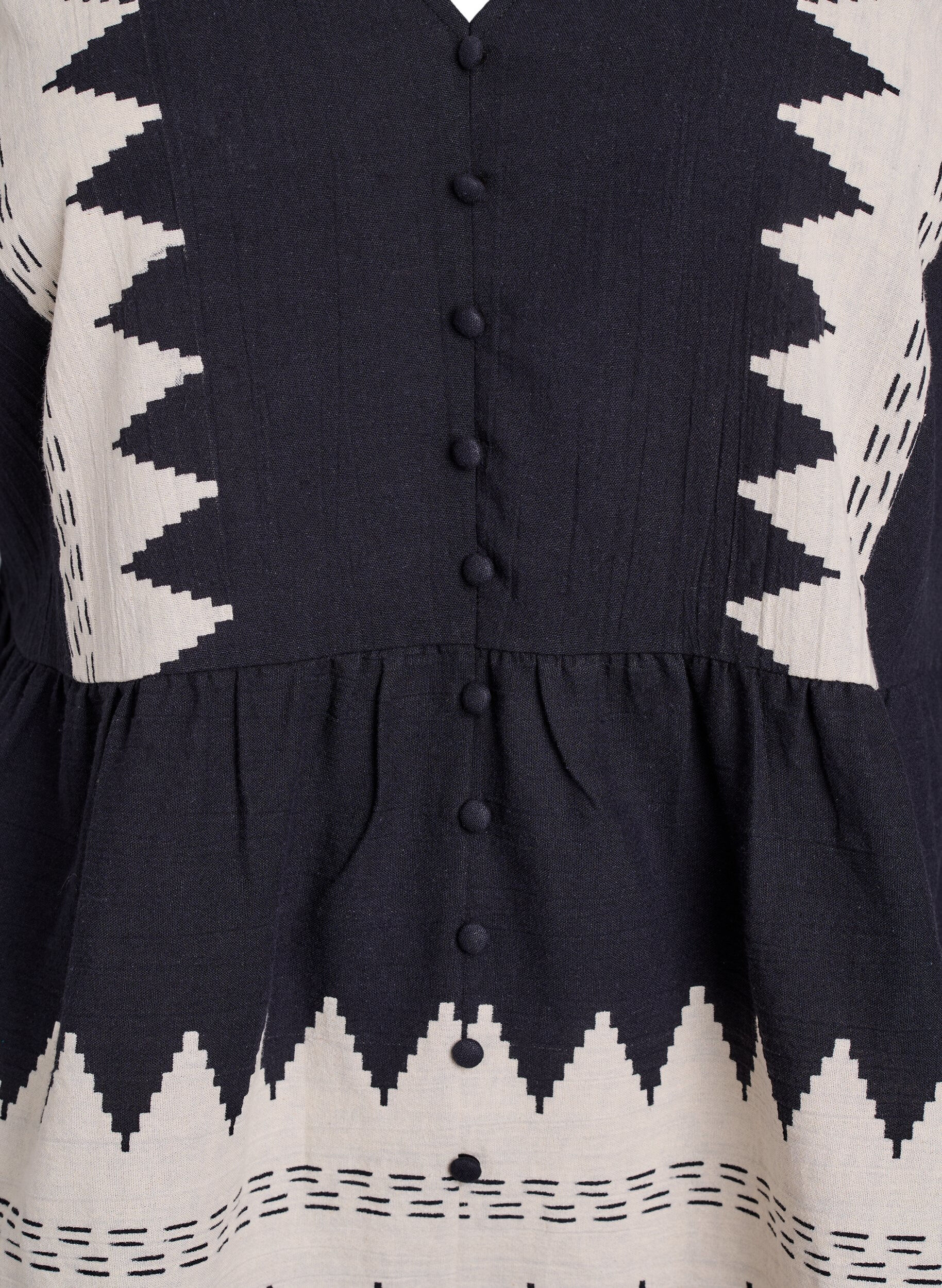 ZizziKurze Bluse mit R&uuml;schen und Grafikmuster, Schwarz, Packshot image number 2
