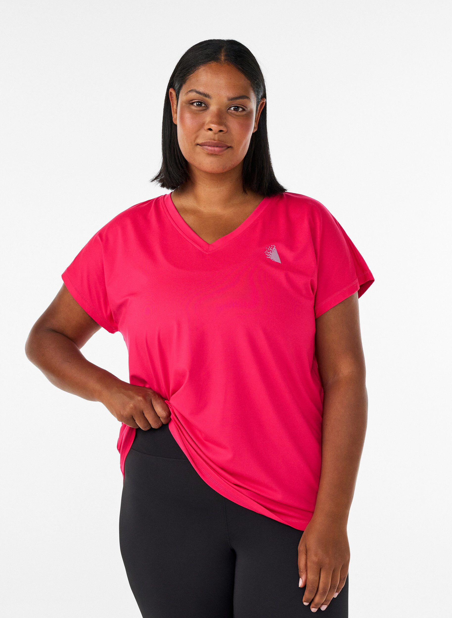 ZizziLockeres Trainings-T-Shirt mit V-Ausschnitt, Pink, Model image number 0