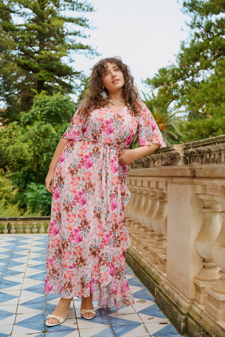 Gebl&uuml;mtes Kleid mit V-Ausschnitt, , Model