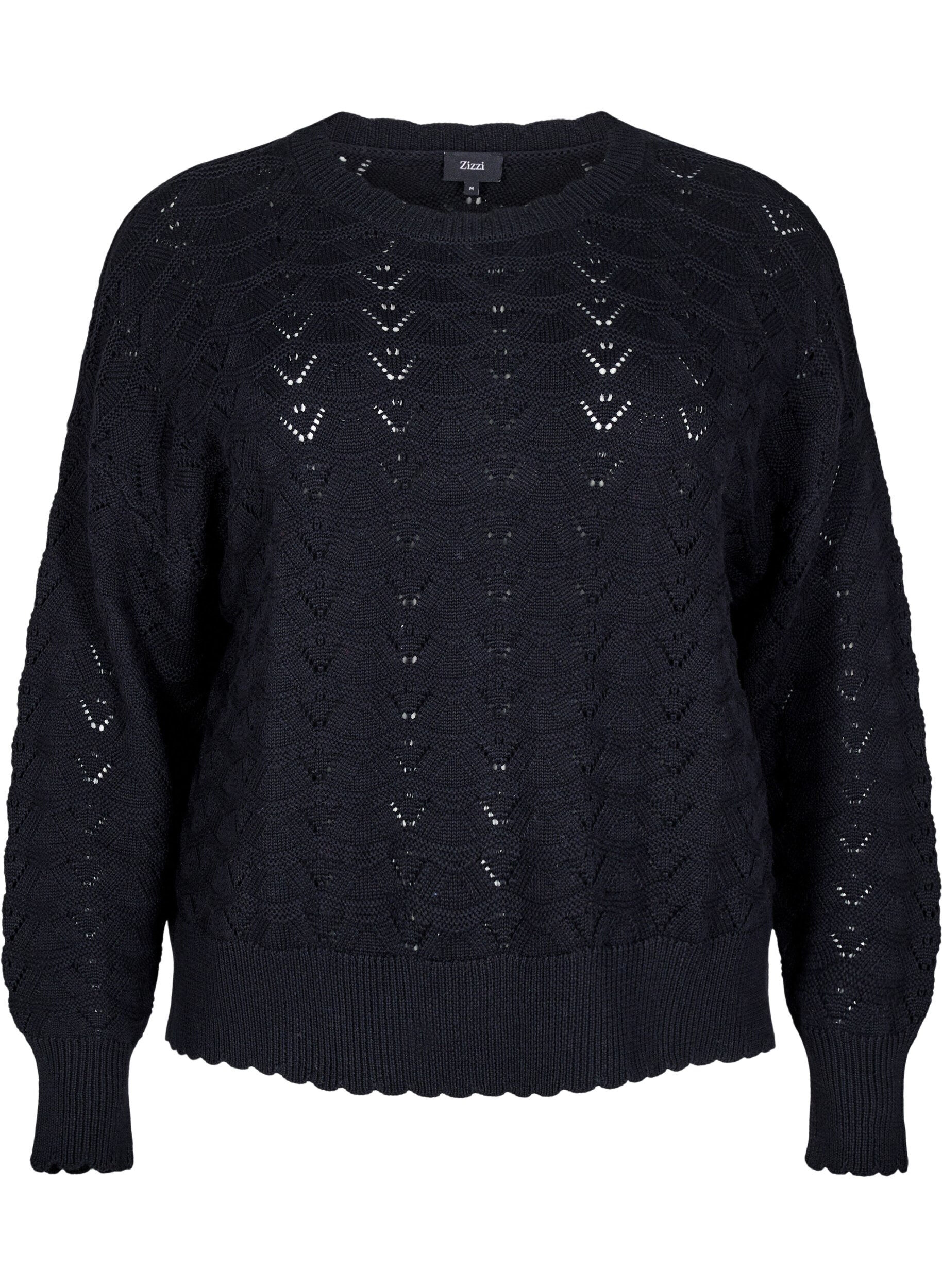 ZizziStrickbluse mit Lochmuster und langen &Auml;rmeln, Black, Packshot image number 0