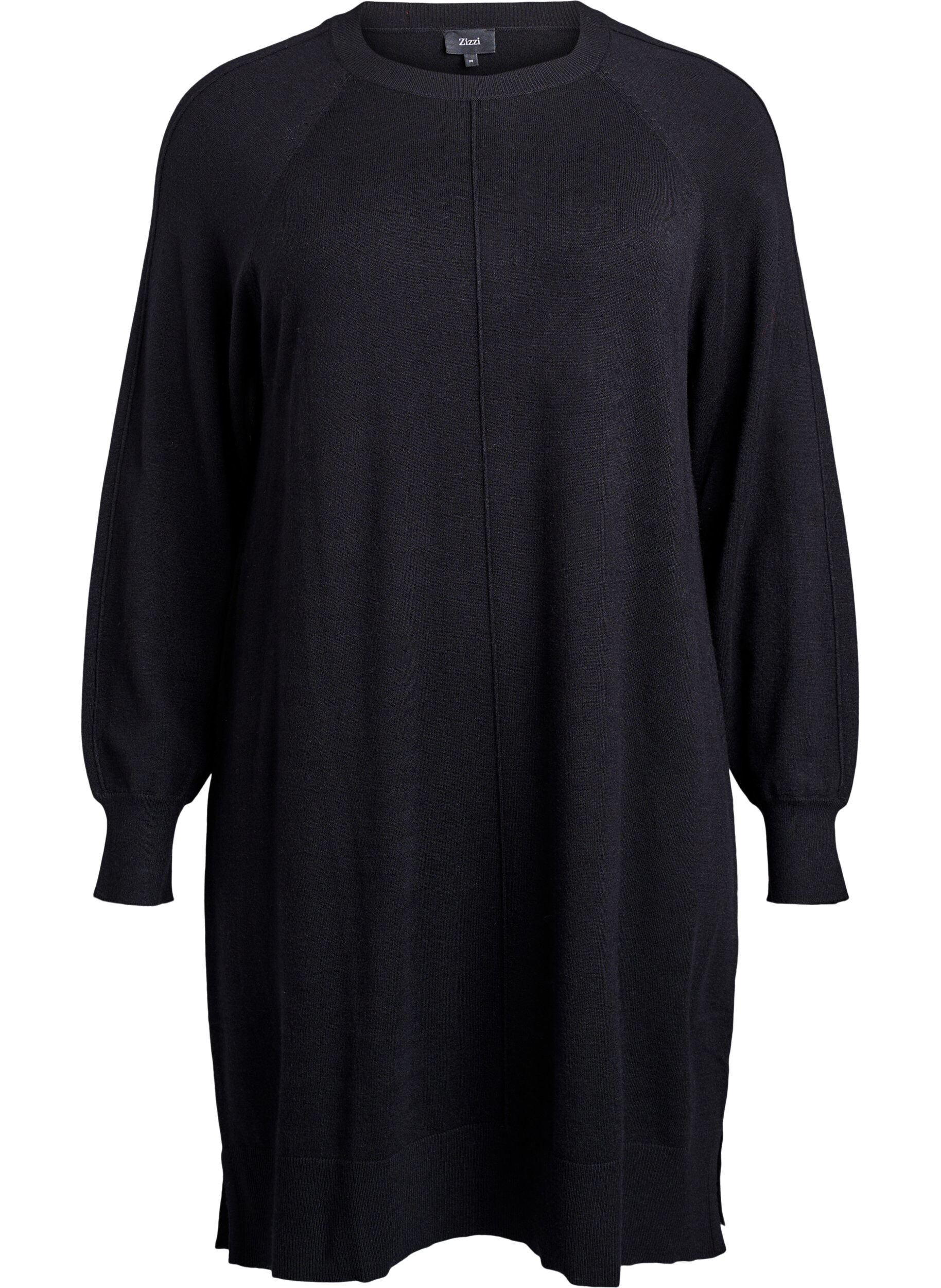 ZizziStrickkleid mit Raglan&auml;rmeln und Mittelnaht, Schwarz, Packshot image number 0
