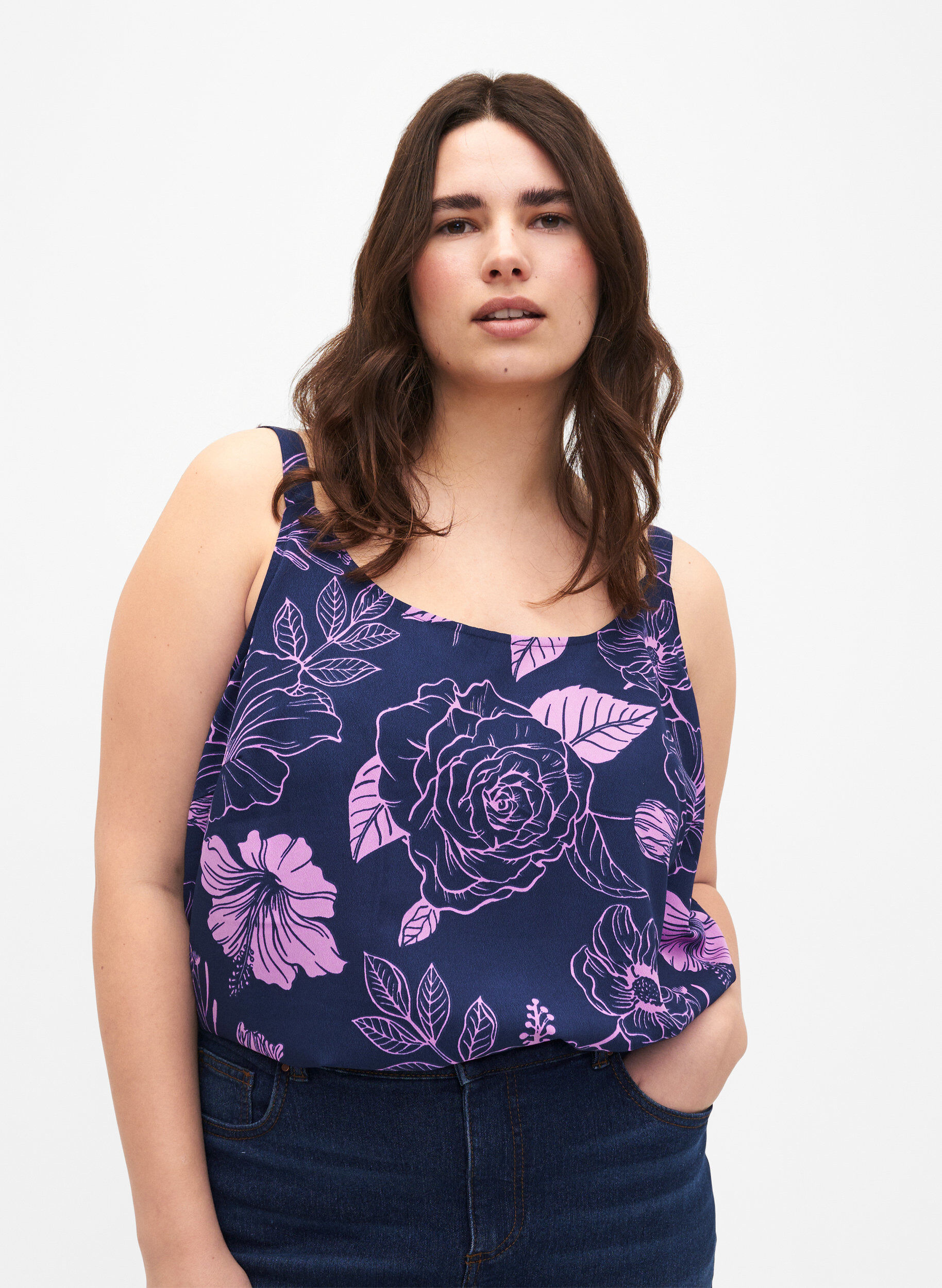 ZizziFLASH - Top mit Print, Medieval Blue Flower, Model image number 0