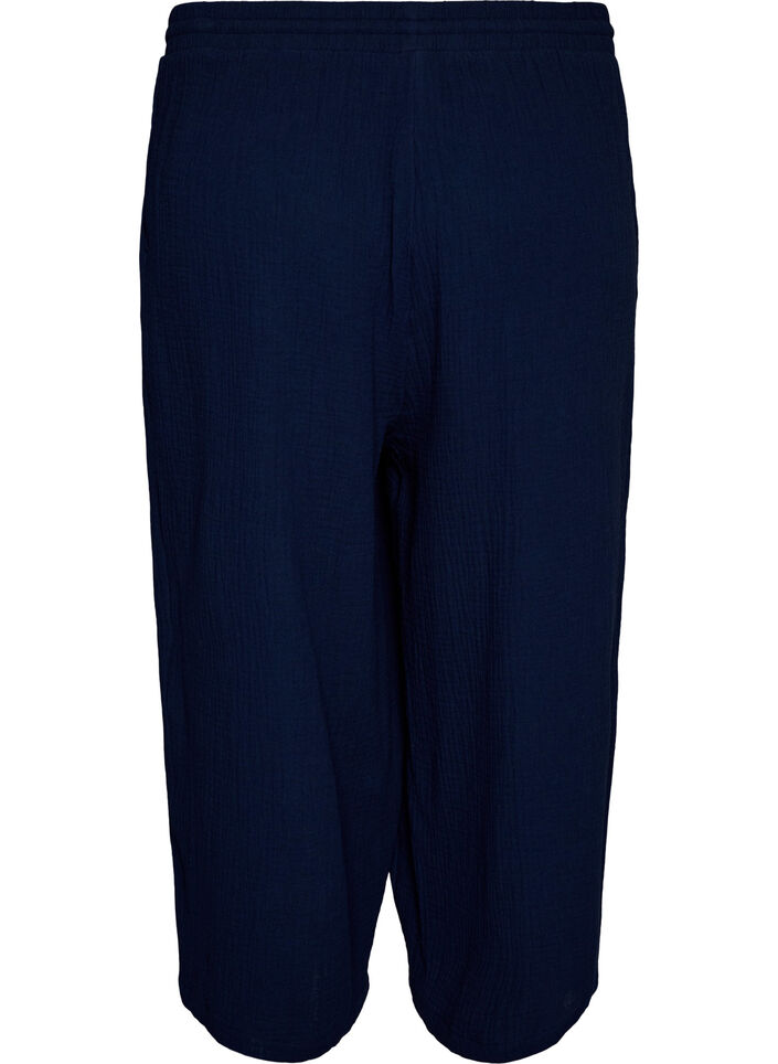 Culotte-Hose aus Baumwollmusselin mit hohem Bund, Blau, Packshot image number 1