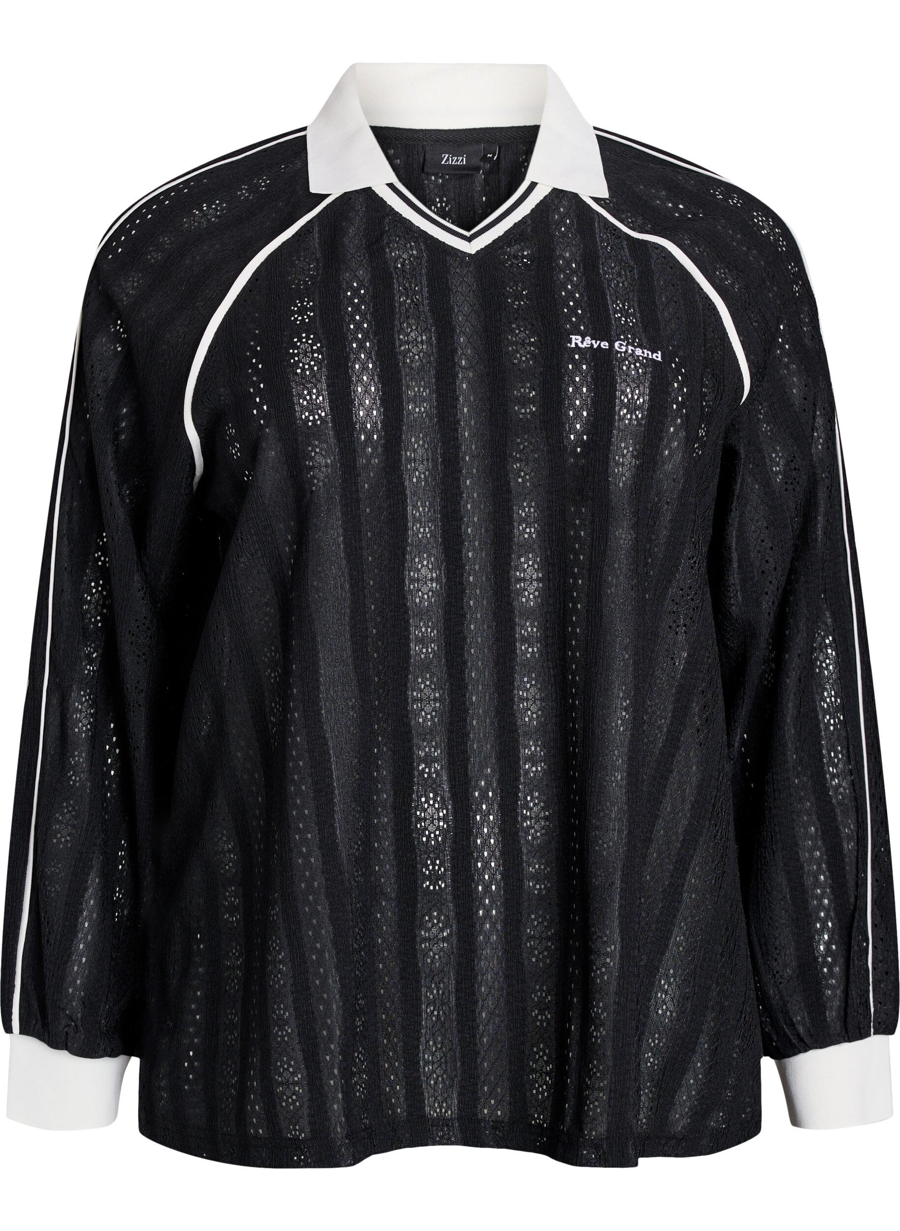 Jerseybluse mit Struktur und Kontrastdetails