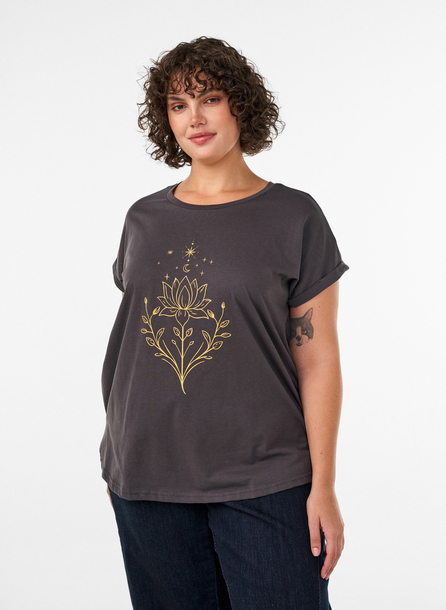ZizziT-Shirt mit dekorativem Frontprint, Grau, Model image number 0