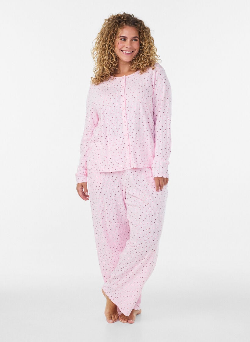 Pyjamahose aus Bio-Baumwolle mit Lochstickerei, Pink, Model image number 0