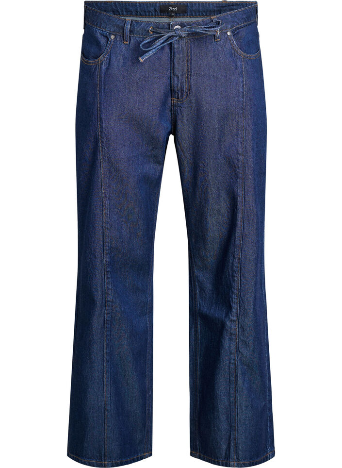 Wide Leg Jeans mit Bindeg&uuml;rtel und hoher Taille, Blau, Packshot image number 0