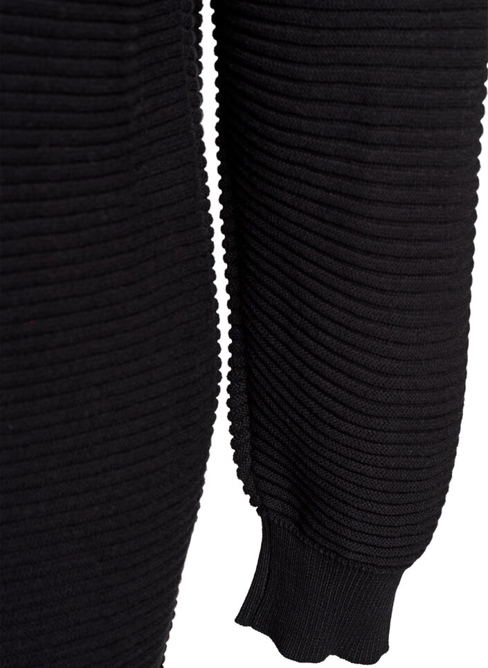 Lange, gerippte Baumwoll-Strickjacke, Schwarz, Packshot image number 4