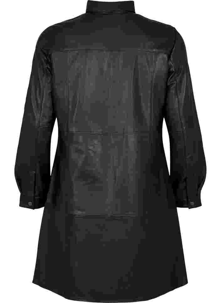 Lederkleid mit langen Armen und Knopfverschluss, Black, Packshot image number 1