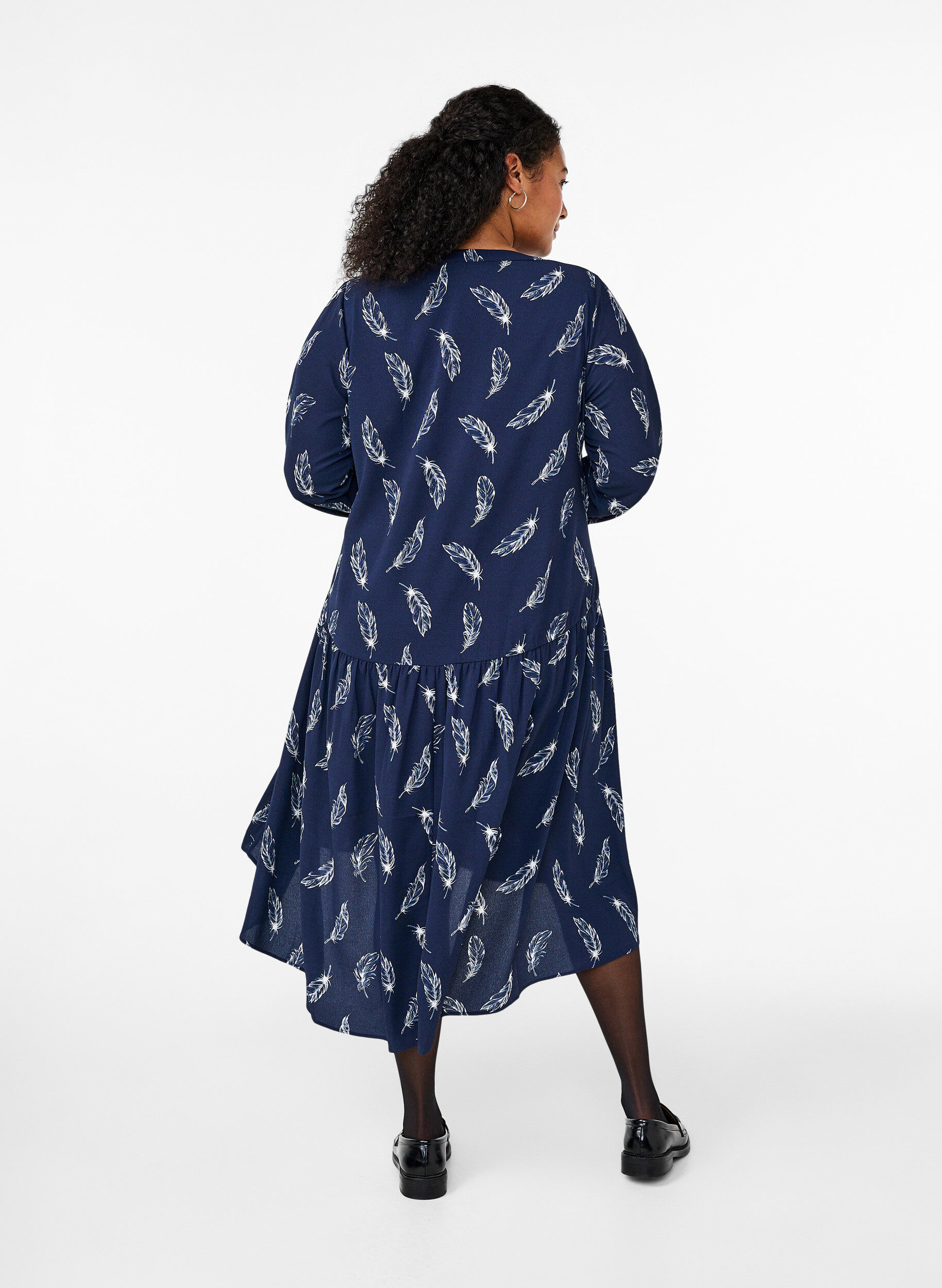 ZizziMidi-Kleid mit langen &Auml;rmeln, Navy B. Feather AOP, Model image number 1