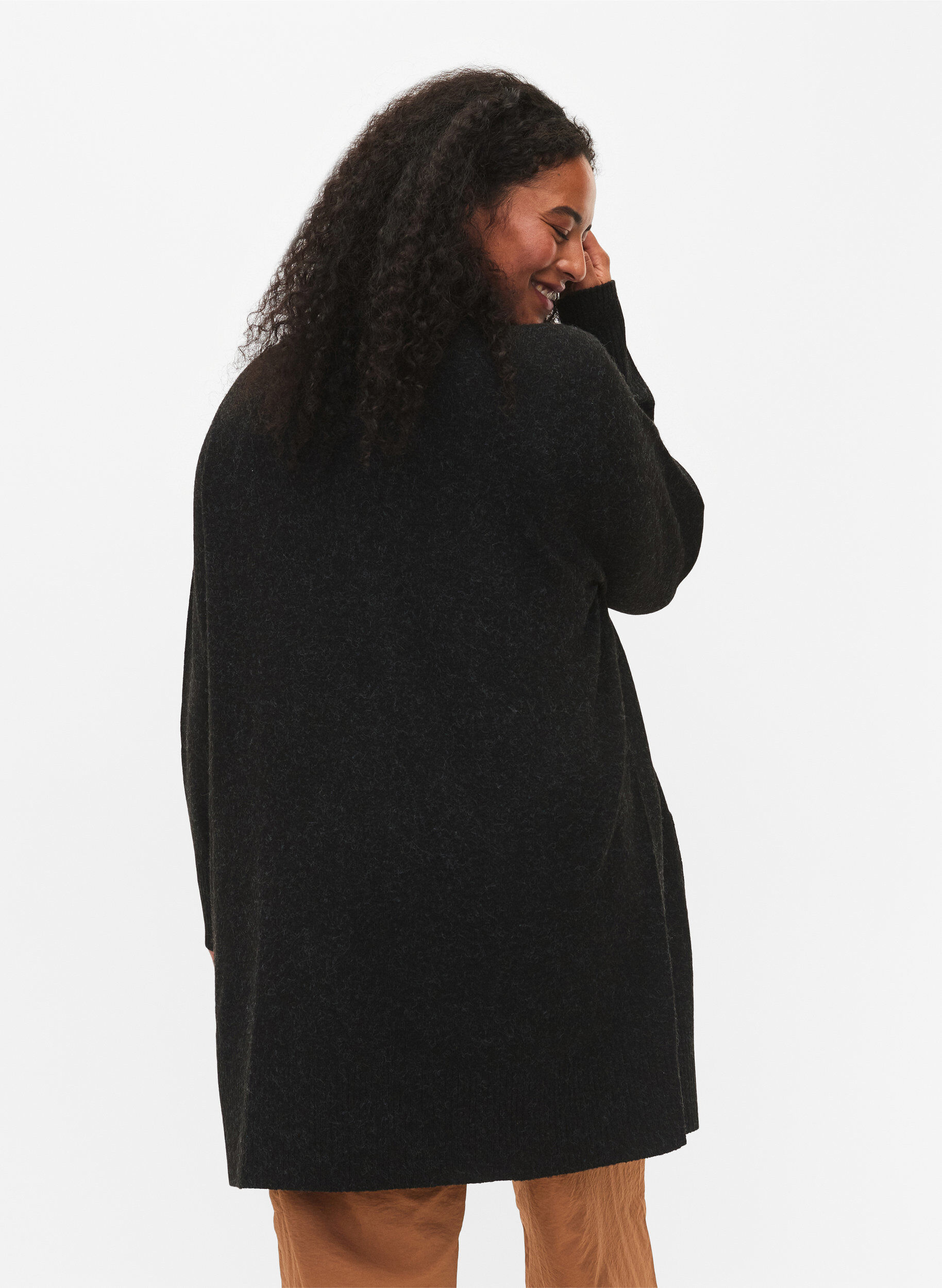 ZizziGemusterter Strickcardigan mit Taschen, Grau, Model image number 2