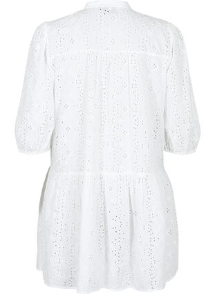 Hemdblusenkleid aus Baumwolle mit Lochstickerei, Bright White, Packshot image number 1