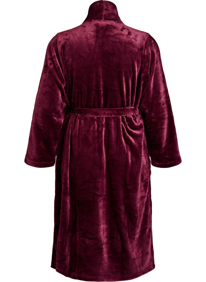 Morgenmantel aus weichem Velours mit Taschen, Dunkles Bordeaux, Packshot image number 1