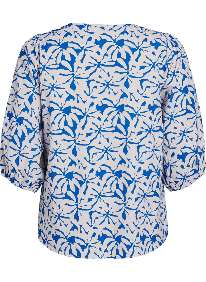 Bluse aus Baumwolle mit 3/4-Ärmeln und Streifenmuster, Blau, Packshot image number 1