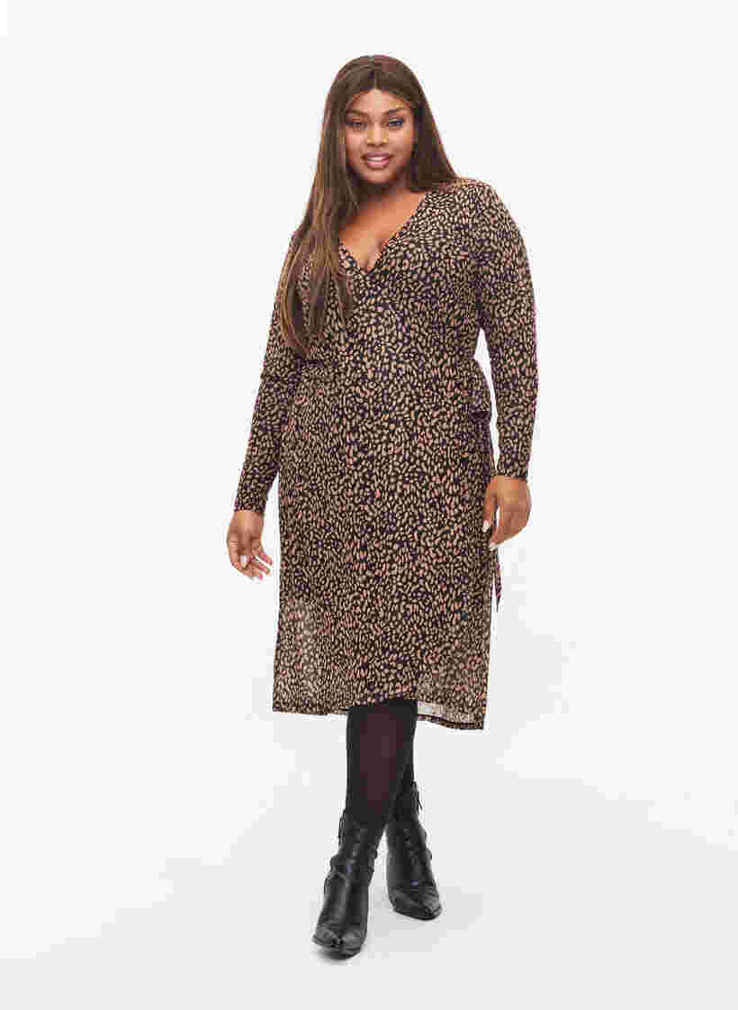 Wickelkleid mit Print aus Mesh, Black Brown, Model