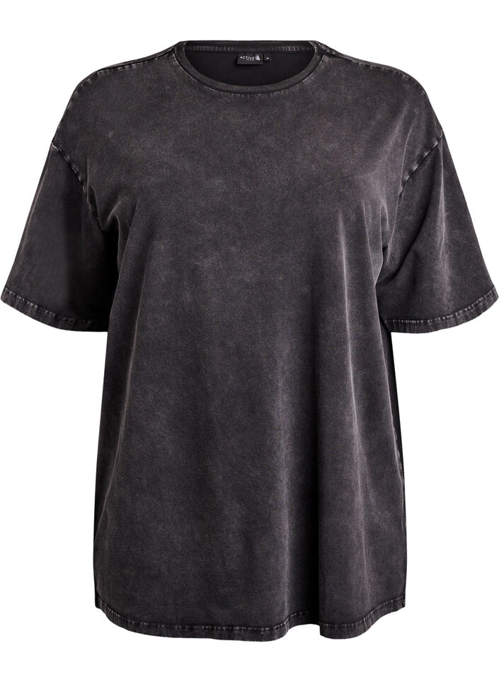 Sportliches T-Shirt aus Baumwolle mit Washed-Effekt, Schwarz, Packshot image number 0