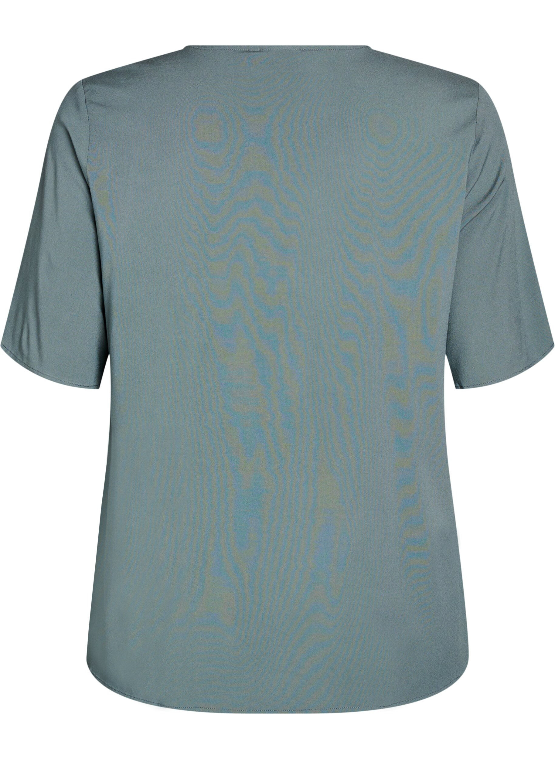 ZizziKurz&auml;rmelige, gewebte Bluse mit Rundhals, Gr&uuml;n, Packshot image number 1
