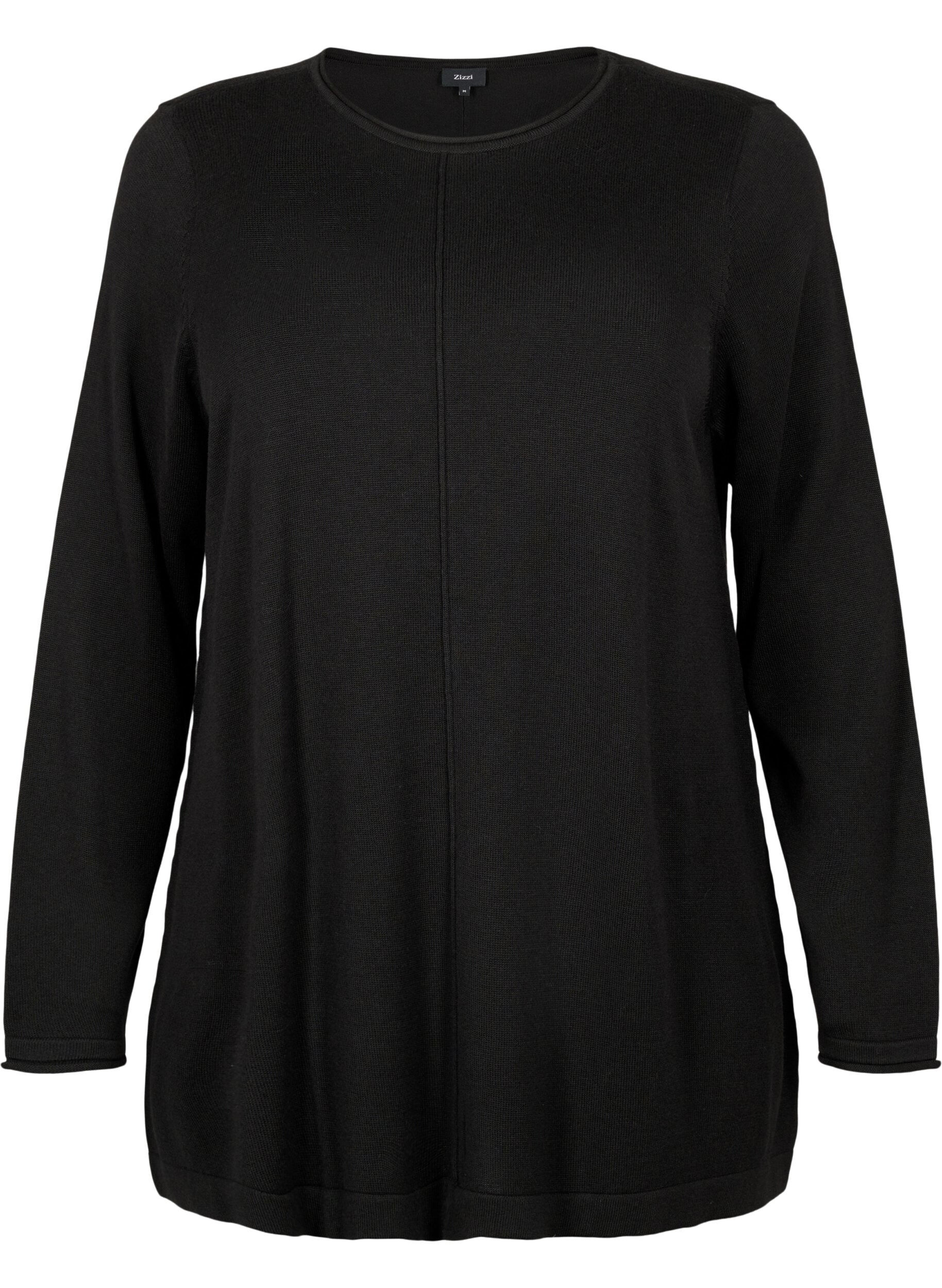 ZizziGestrickte Bluse aus Baumwoll-Viskose-Mischung, Schwarz, Packshot image number 0