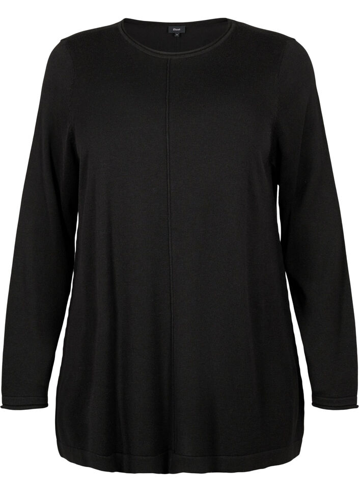 Gestrickte Bluse aus Baumwoll-Viskose-Mischung, Schwarz, Packshot image number 0