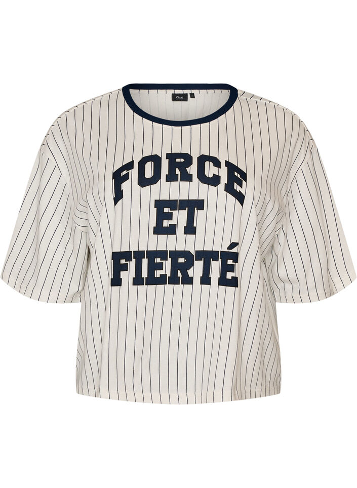 Boxy T-Shirt mit Streifen und Statement-Print, Wei&szlig;, Packshot image number 0