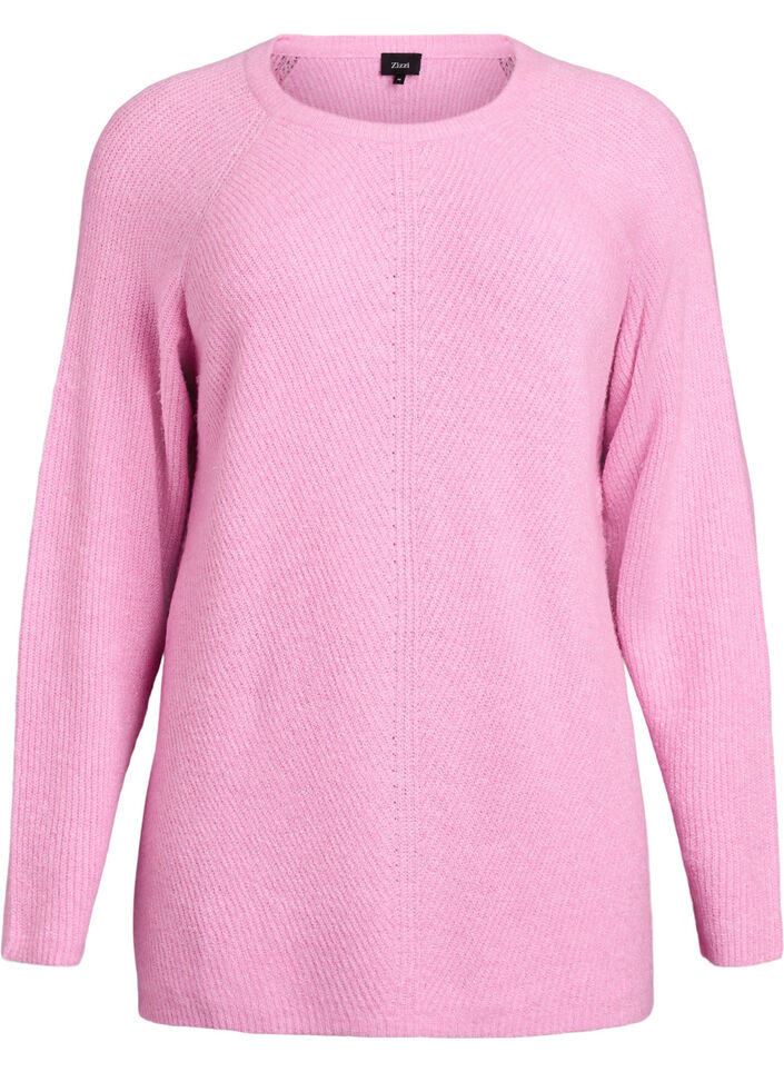 Strickpullover mit Diagonalmuster und Raglan&auml;rmeln, Pink, Packshot image number 0