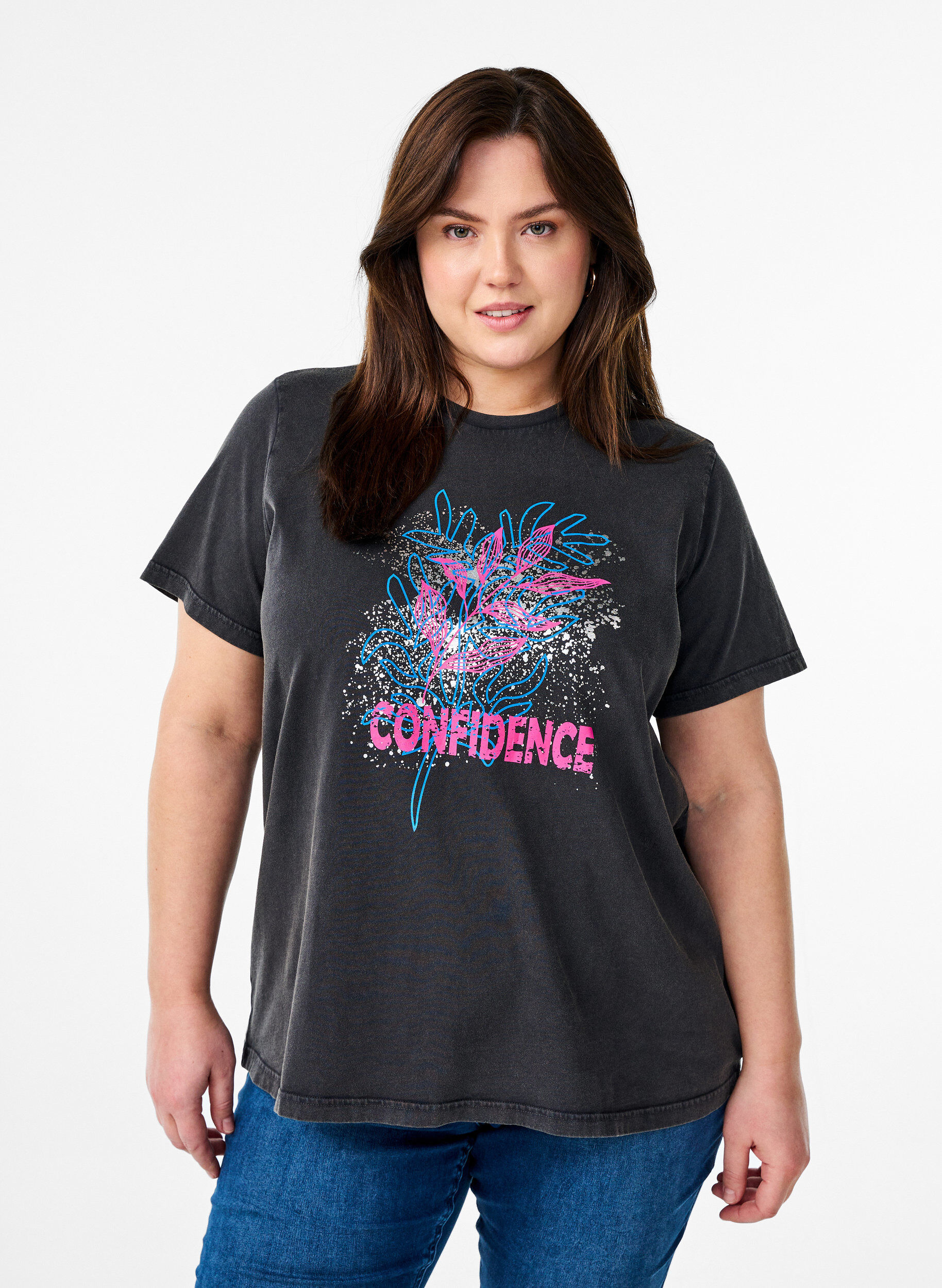 ZizziT-Shirt aus Bio-Baumwolle mit coolem Print, Grau, Model image number 0