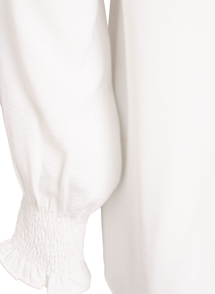 Bluse mit Smockb&uuml;ndchen und V-Ausschnitt, Vanille, Packshot image number 3