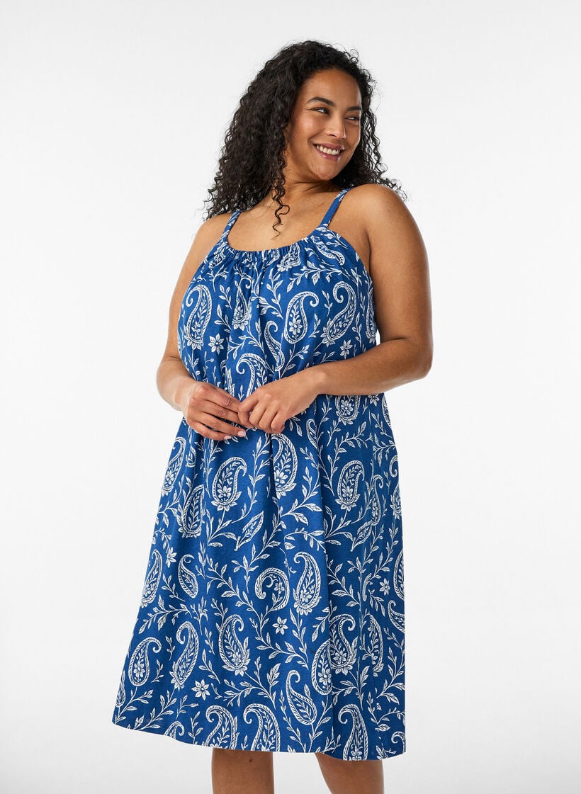 Midi-Tr&auml;gerkleid aus Bio-Baumwolle, Blau, Model image number 0