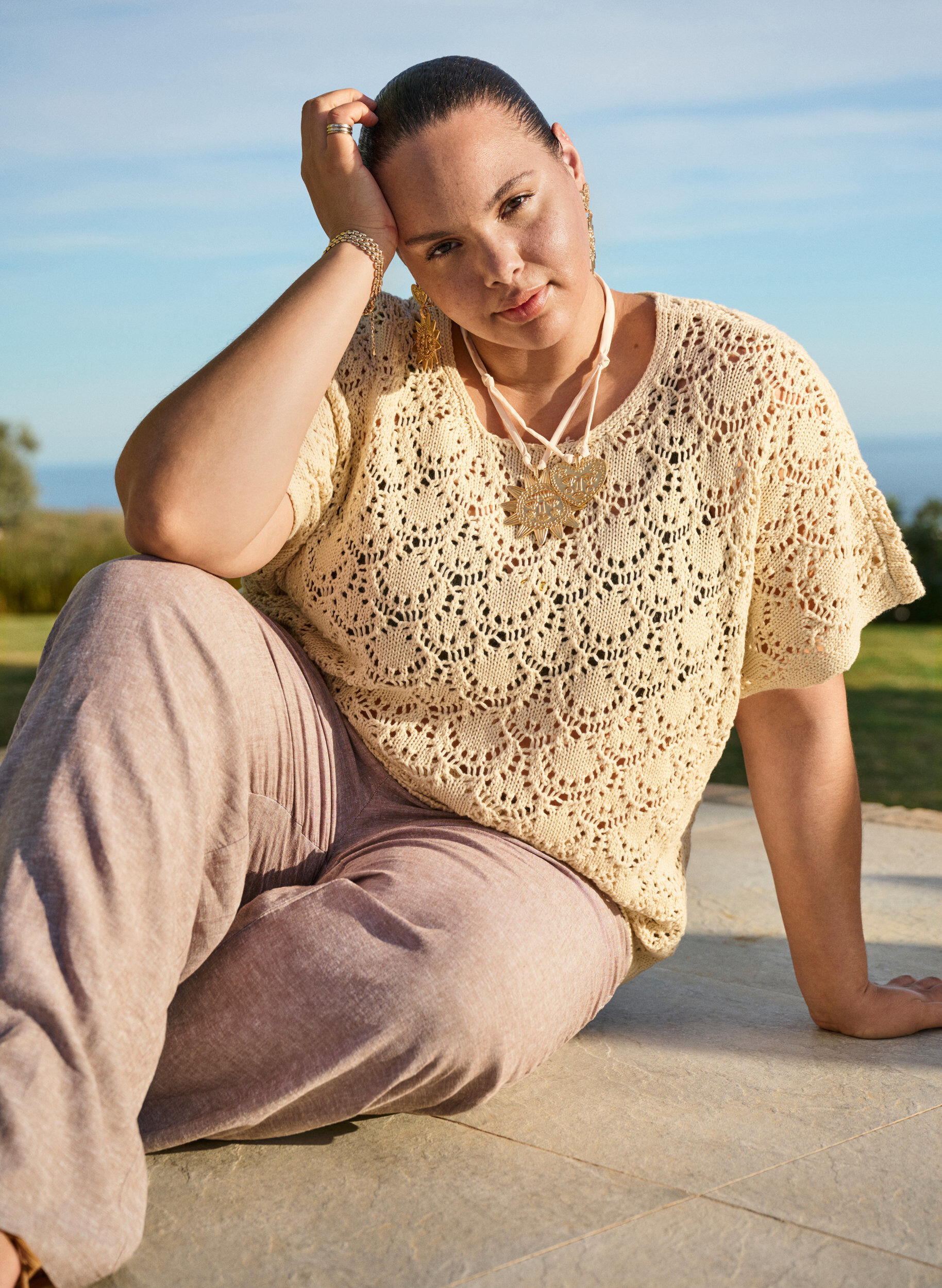 ZizziStrickbluse mit kurzen Fledermaus&auml;rmeln, Beige, Image image number 0