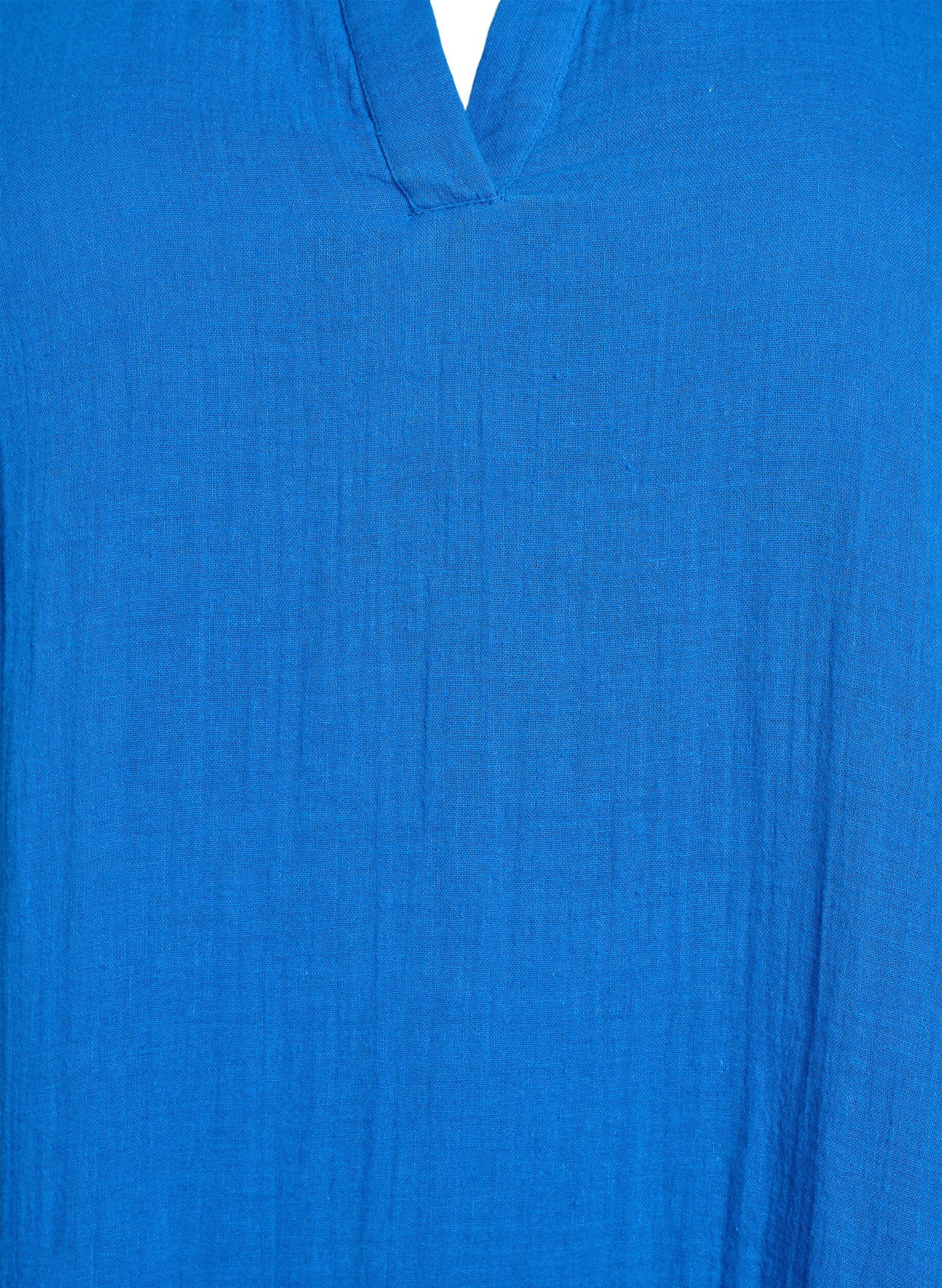 ZizziKurzes A-Linien-Kleid aus Baumwollmusselin, Blau, Packshot image number 2