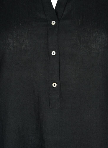 Linen Kleid mit kurzen Ärmeln, Black, Packshot image number 2