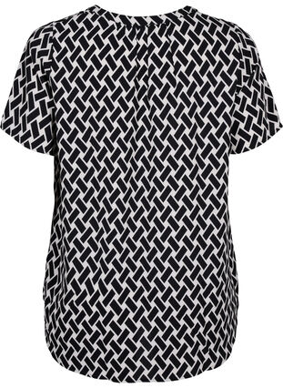 Bluse mit kurzen Ärmeln und V-Ausschnitt , Black Graphic AOP, Packshot image number 1