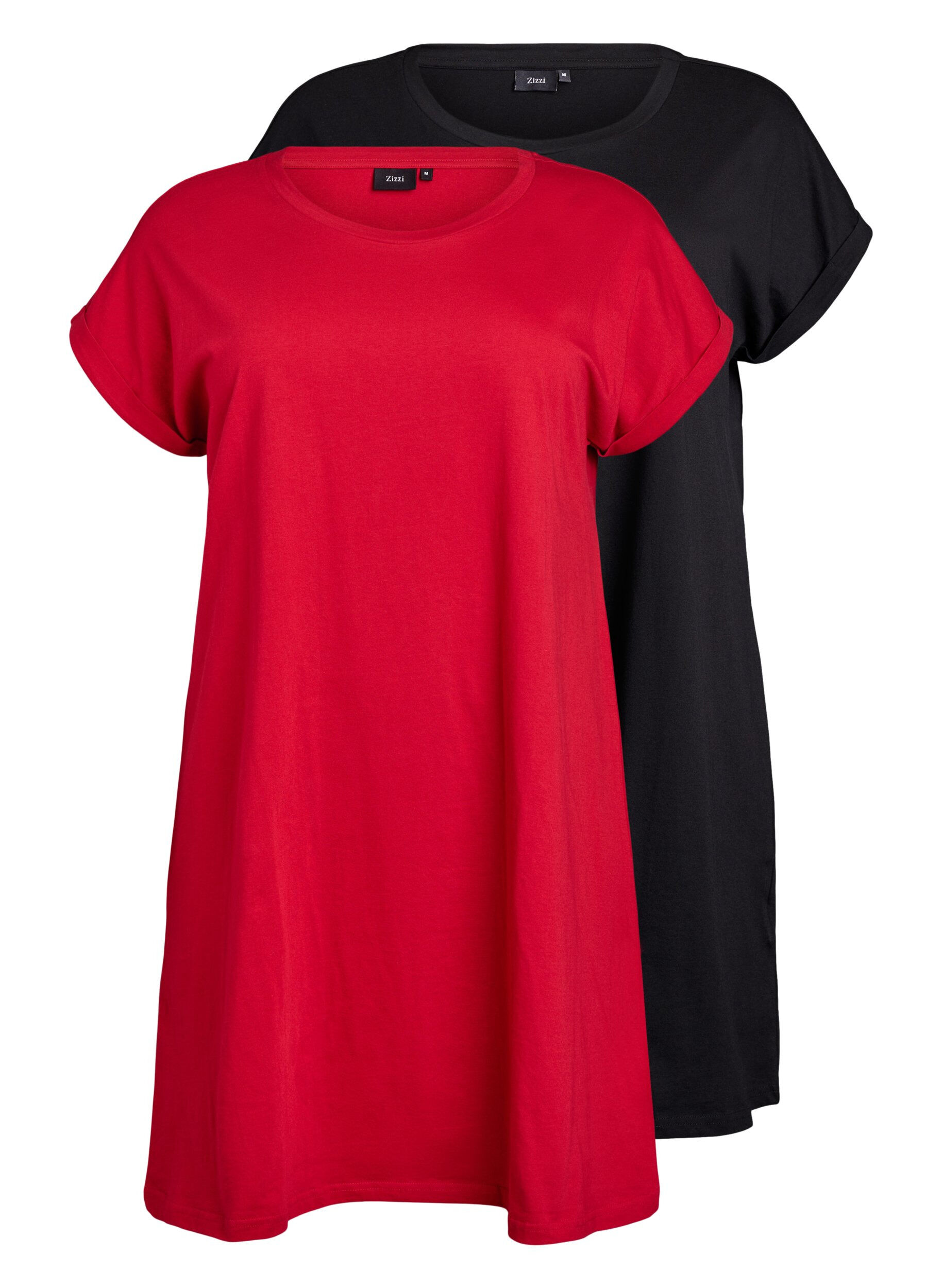 Zizzi2er-Pack T-Shirt-Kleid mit kurzen &Auml;rmeln, Rot, Packshot image number 0