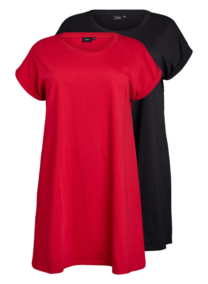 2er-Pack T-Shirt-Kleid mit kurzen &Auml;rmeln, Rot, Packshot image number 0